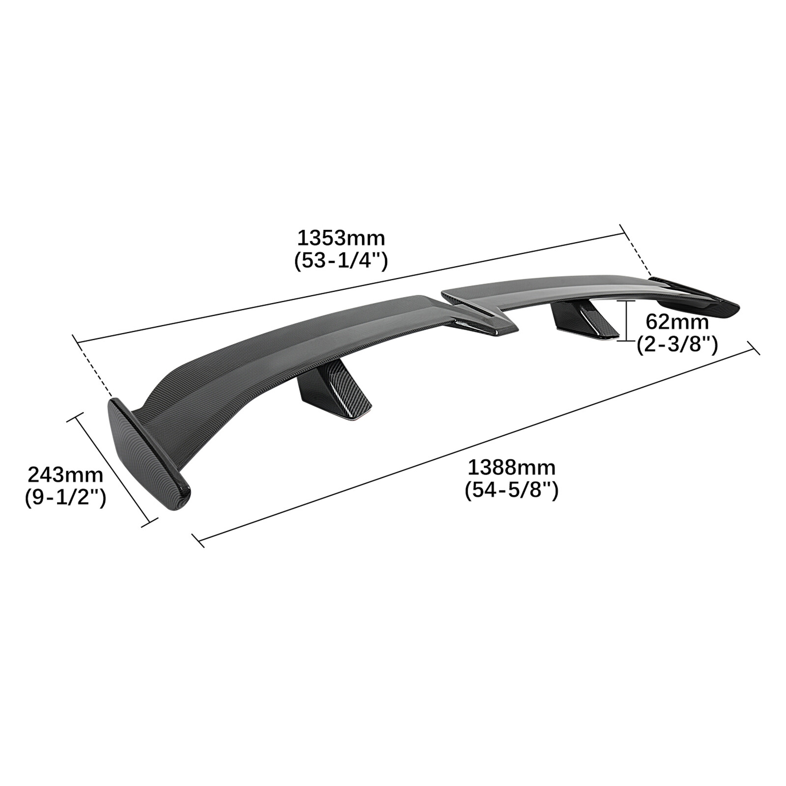 55'' PRO Style Trunk Rear Spoiler GT Wing Carbon For Lamborghini Urus 2018-2025