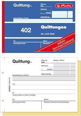 10er Sparpack Herlitz 7876147 Quittungsblock A6 402 2x40 Blatt, selbstdurchschre