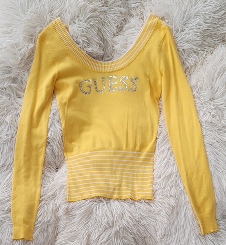 Y2K GUESS Yellow Rhinestone Sweater | eBay