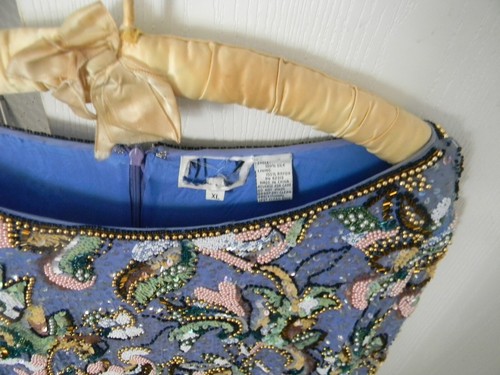 Vintage 1970 Blouse Beaded Sequin Silk Womens Lg Blue Top - Picture 4 of 6