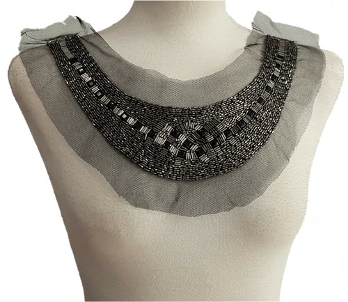 Abito donna top bronzo motivo applique scollo flapper perline antico nuovo - Foto 3 di 11