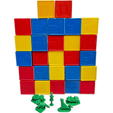 Vintage Tupperware Toys Alphabet Blocks And Green Mini Plastic Figures