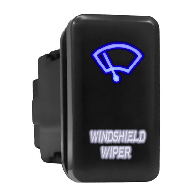 WINDSHIELD WIPER Blue/White Backlit Tall Push Button 1.54''x 0.83'' (Fit: Toyota)