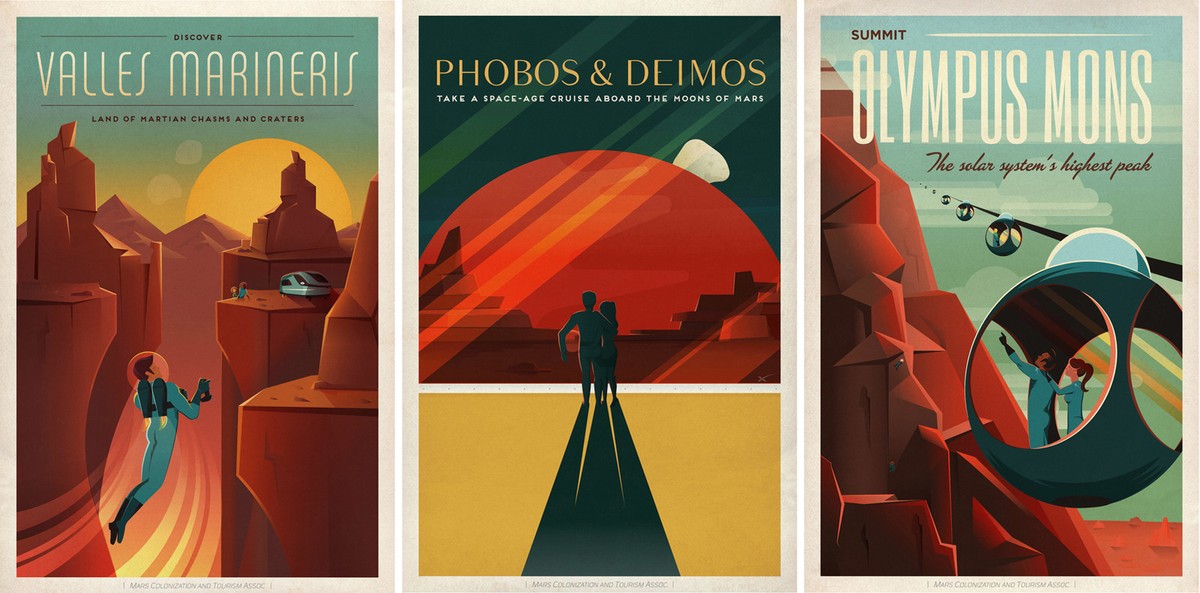 Set of 3 NASA Travel Posters Valles Mariners Phobos & Deimos