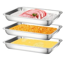3Pcs Stainless Steel Breading Trays Set, Breading Dishes for Chicken Breasts,...