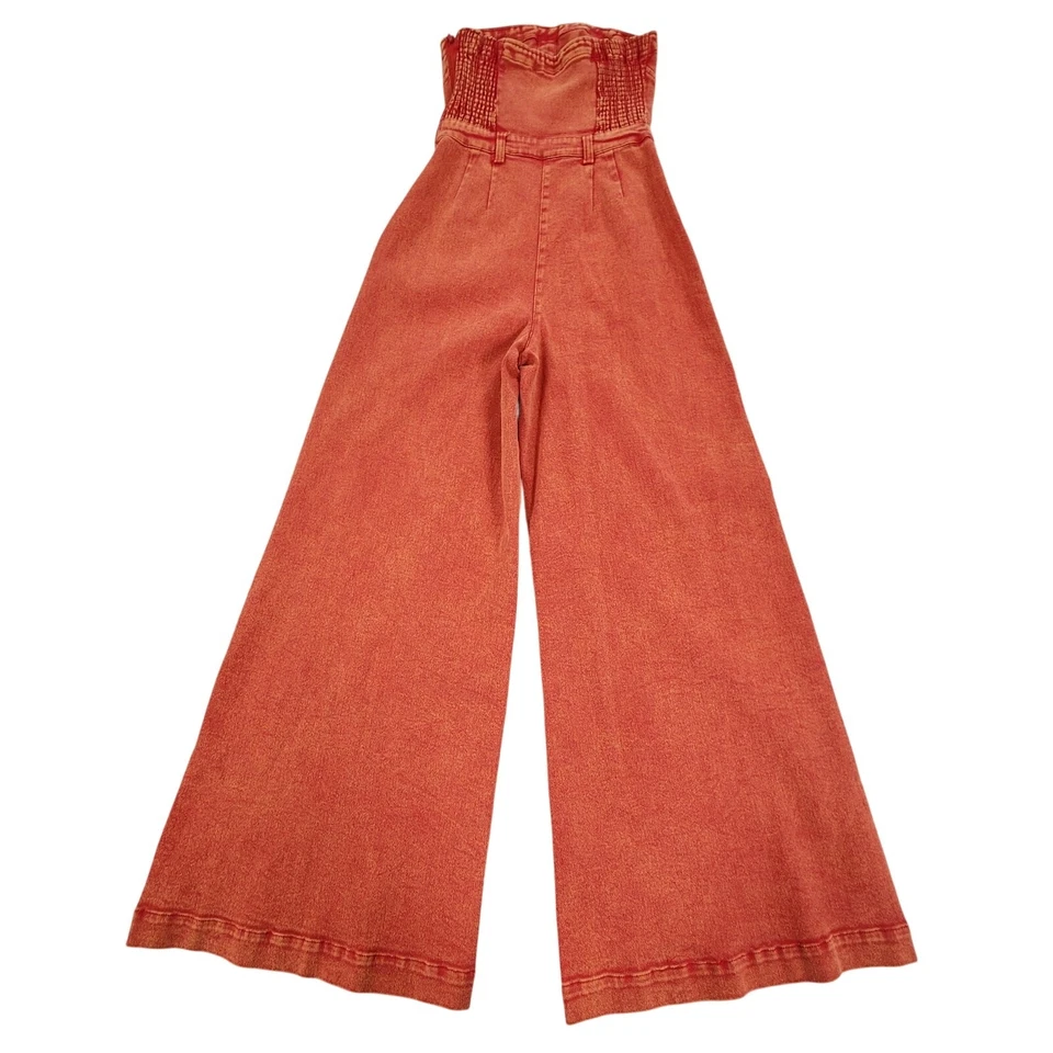 Mono vaquero Wisteria Lane naranja óxido sin tirantes pierna ancha calado corpiño top Foto 3 de 4