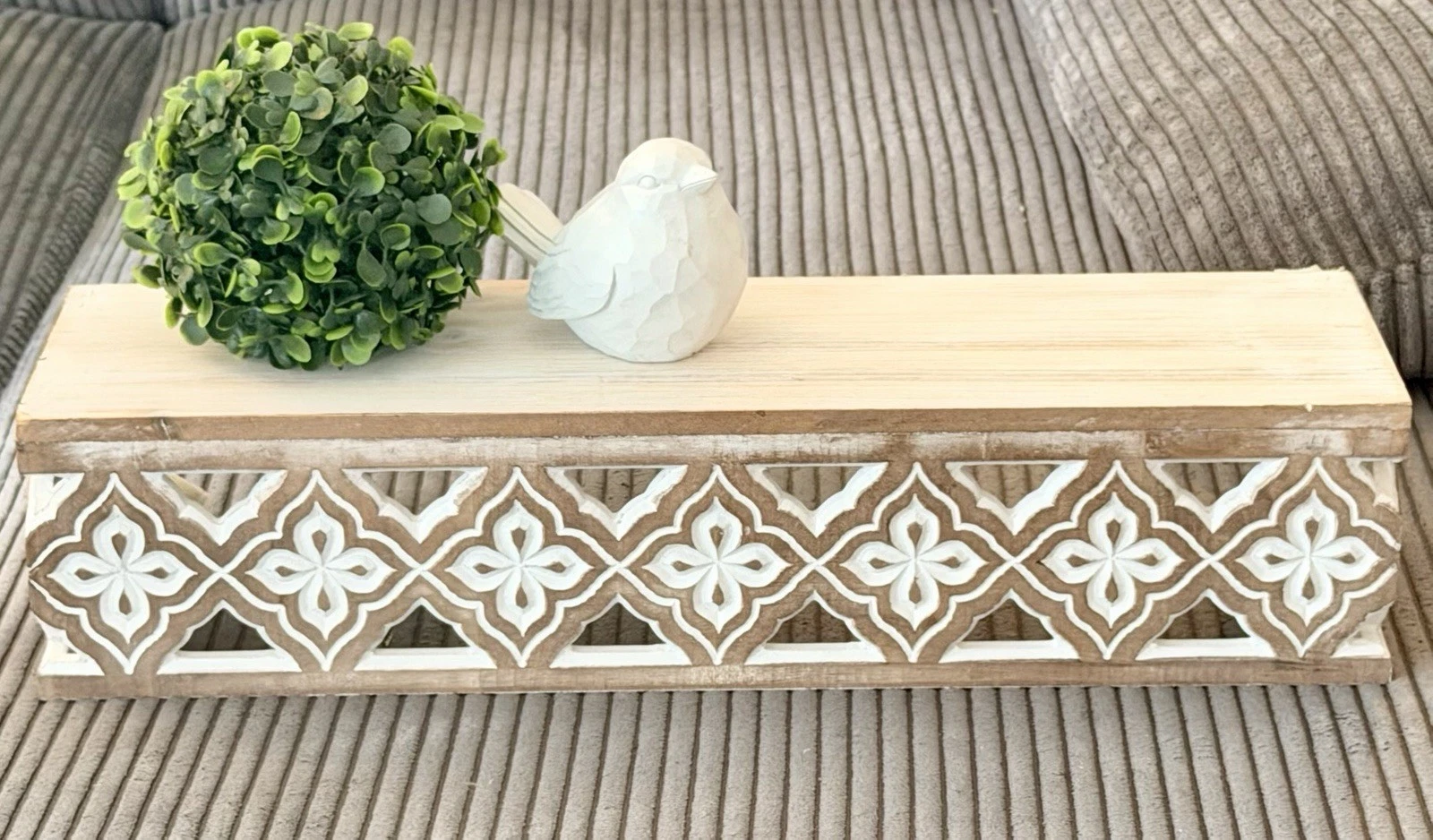 Vintage Style Farmhouse Wall Shelf Brown Distressed Scroll Wood Floating Shelf
Opens in a new window