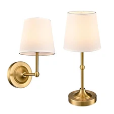 Battery Operated Table Lamp Wall Sconce Set of 2, Gold 2-in-1 Rechargeable De...