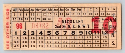 1940er Minneapolis Straßenbahn Transfer Ticket Moore Geschäftsformulare