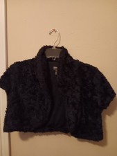 Poetry Bolero Young Girls Size L Faux Fur Sweater, Short Sleeve Lined EUC
