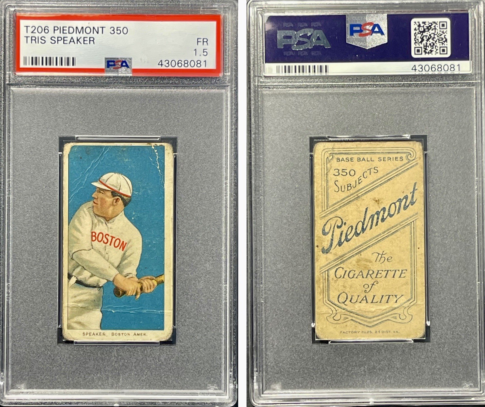 1910 T206 PIEDMONT 350/25 TRIS SPEAKER RC PSA 1.5