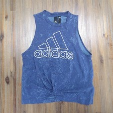 Women  s Adidas Wash Print Tank Blue S Twist Bottom Style Cropped