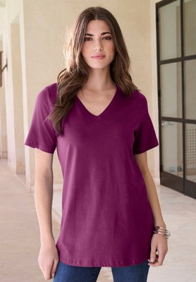 Roaman's Women's Plus Size Cotton Ultimate V-Neck Tee