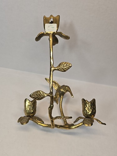 Vintage Brass Roses and Hummingbird Candle Holder Hanging Wall Decor 8x7x6.75 In - Picture 9 of 23