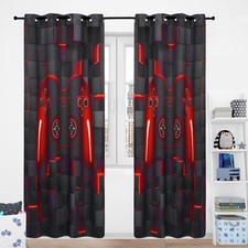 Boys Bedroom Curtains 2 Panels Black Red Video Game Console Blackout Curtain ...