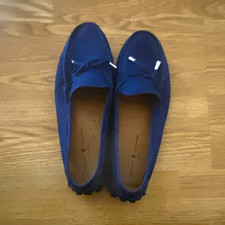 Mercanti Fiorentini Women’s Blue Suede Slip-On Ballet Flats Bow Round Toe 8N