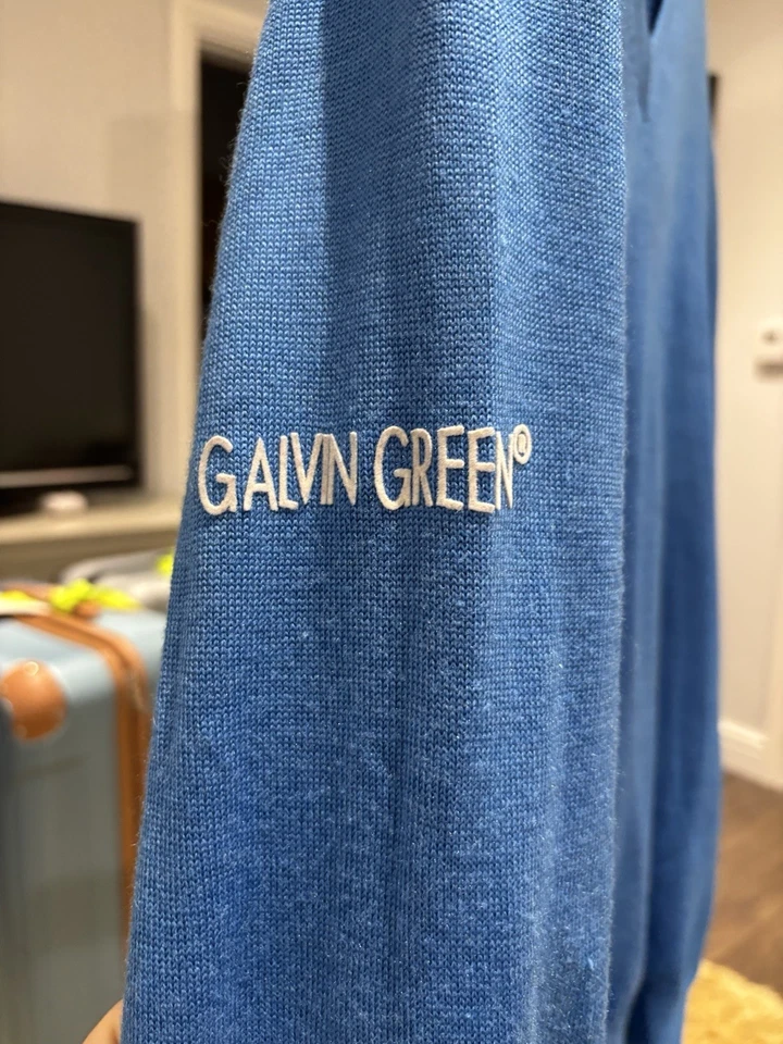 GORGEOUS GALVIN GREEN BLUE V-NECK WOOL BLEND GOLF JUMPER -SIZE EXTRA LARGE / XL - Image 3 of 4