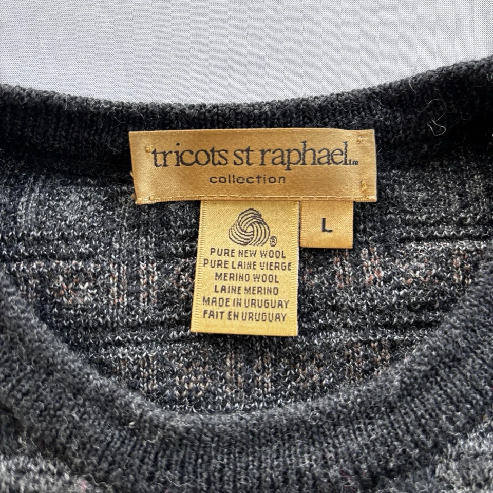 Tricots St. Raphael Merino Wool Sweater Men’s Large Gray Pattern Made Uruguay - Image 3 of 4