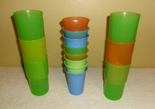 NOS 14 NEW TUPPERWARE  8 TUMBLERS 7oz  6 Tumblers 12oz  STACKABLE - PASTELS