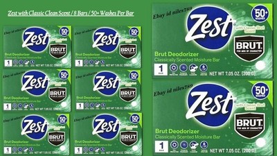  LOT OF 8-ZEST BRUT Deodorizer Classic Scent Moisture Bar Soap 7.05 oz. New