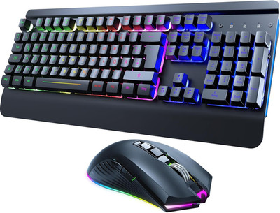 Risophy Gaming Tastatur Maus Set Kabellos, QWERTZ, Metallplatte, 7 Farben Beleuc
