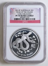 2013P AUSTRALIA S$1 YEAR OF THE SNAKE EARLY RELEASES NGC PF 70 ULTRA CAMEO