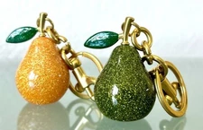 3D Resin Glitter Figural Gold or Green Pear Fruit Bag Charm Keychain Accessories