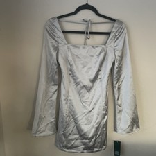 Wild Fable Women's Bell Long Sleeve Satin Mini Bodycon Holiday Dress Silver Sm
