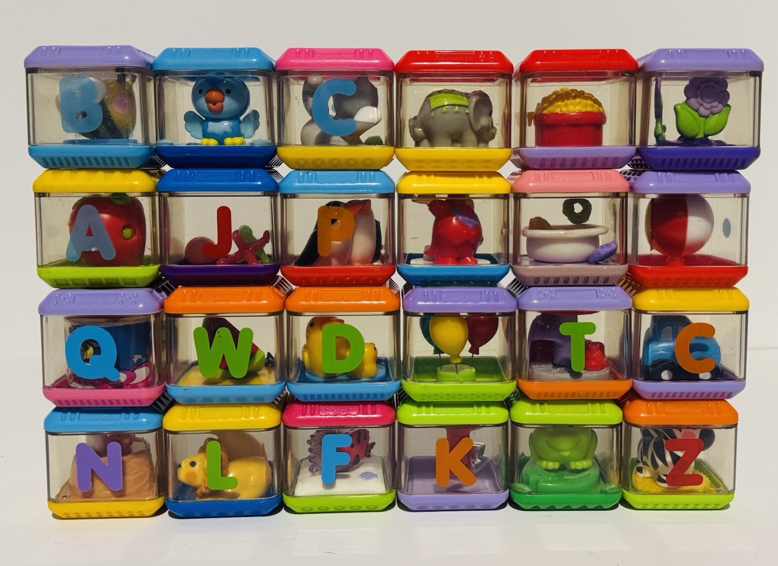 Lot of 24 Fisher Price Peek A Boo Toddler Sensory Blocks-Alphabet Animals & More