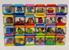 Lot of 24 Fisher Price Peek A Boo Toddler Sensory Blocks-Alphabet Animals & More