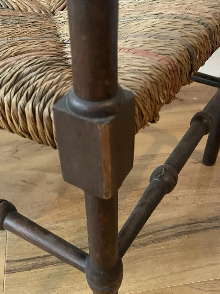 Silla bobina esquinera antigua inglesa artesanal con asiento Rush Foto 2 de 4