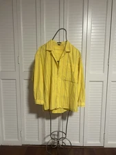 Vintage Esprit Sport Yellow Striped Button-up Shirt Size S Made In Hong Kong