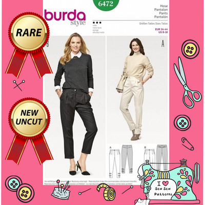 Burda 6472 Schnittmuster 2x Damen Plissee Smart Arbeitshose Größe 8-18