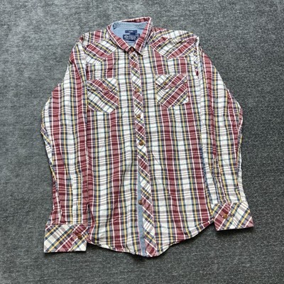 American Rag Cie Shirt Mens Large Multicolor Plaid Cotton Flap Pockets Button Up