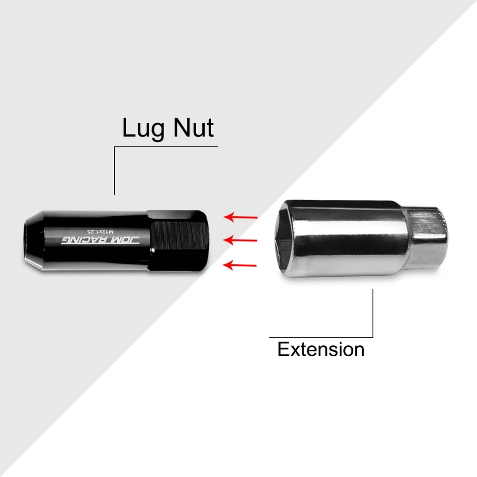Tuercas hexagonales de bellota de extremo abierto JDM negras M12X1.25 + extensión 25 mm x 60 mm 20 piezas Foto 2 de 4