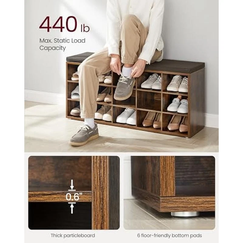 New Shoe Bench Entryway Storage Furniture W/ Cushion Padded Seat 15 Compartments - Image 4 of 4