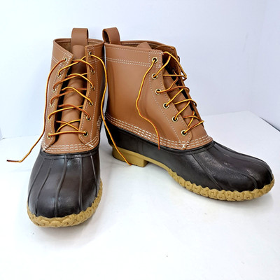 L.L. Bean 8'' Duck Boots (175052) Men 11M Brown Rubber Tan Leather 6-Eyes NWOB