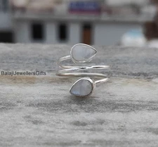 Rainbow Moonstone 925 Sterling Silver Ring: Pear Stone, Boho Jewelry All Size