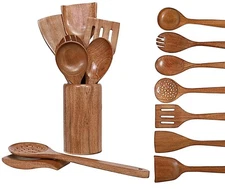 Accacia wooden Kitchen Utensils Set - 8-Piece Non-Cooking Utensils Set - Wood...