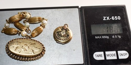 Vintage Victorian Art Deco Gold Filled mourning Pin locket Jewelry Lot