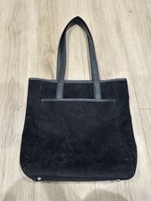 Max Mara Black Corduroy Leather Trimmed Tote ...