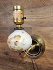 Vintage Milk Glass Wall Mount Plug-In  Sconce base w/ brass arm Electric Lamp