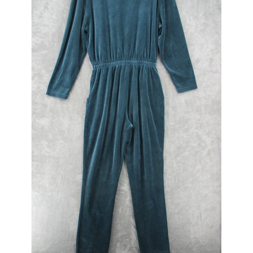 复古连身裤女式小号天鹅绒丝绒复古绗缝口袋运动休闲拉链 — 第 3/4 张图片