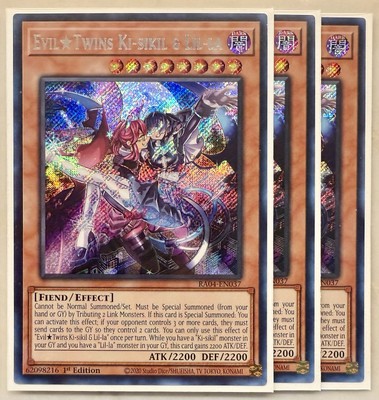 3x Evil Twins Ki-Sikil & Lil-La 1st Edition Secret Rare RA04-EN037 Yu-Gi-Oh!