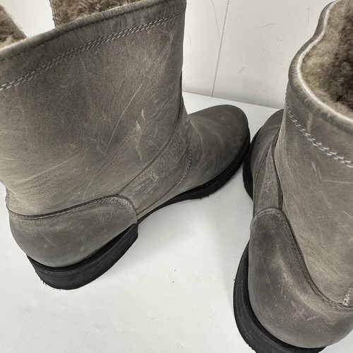 FRYE Veronica Leather Shearling Boots Womens Size 8 Gray Biker Moto Buckle - Picture 10 of 14