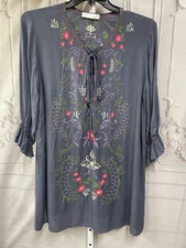 Simi Sue Embroidered Tunic Top Blouse Dress Size Large Bohemian Festival