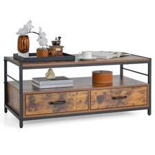 Industrial Coffee Piece Wooden Centre Design with Two Storage Drawers and Shelf