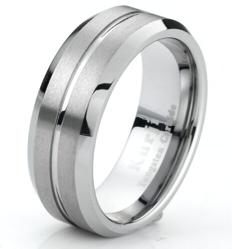 Tungsten Wedding Band Ring 8mm Men's Modern Band Matte Finish Beveled Edges - Picture 1 of 3