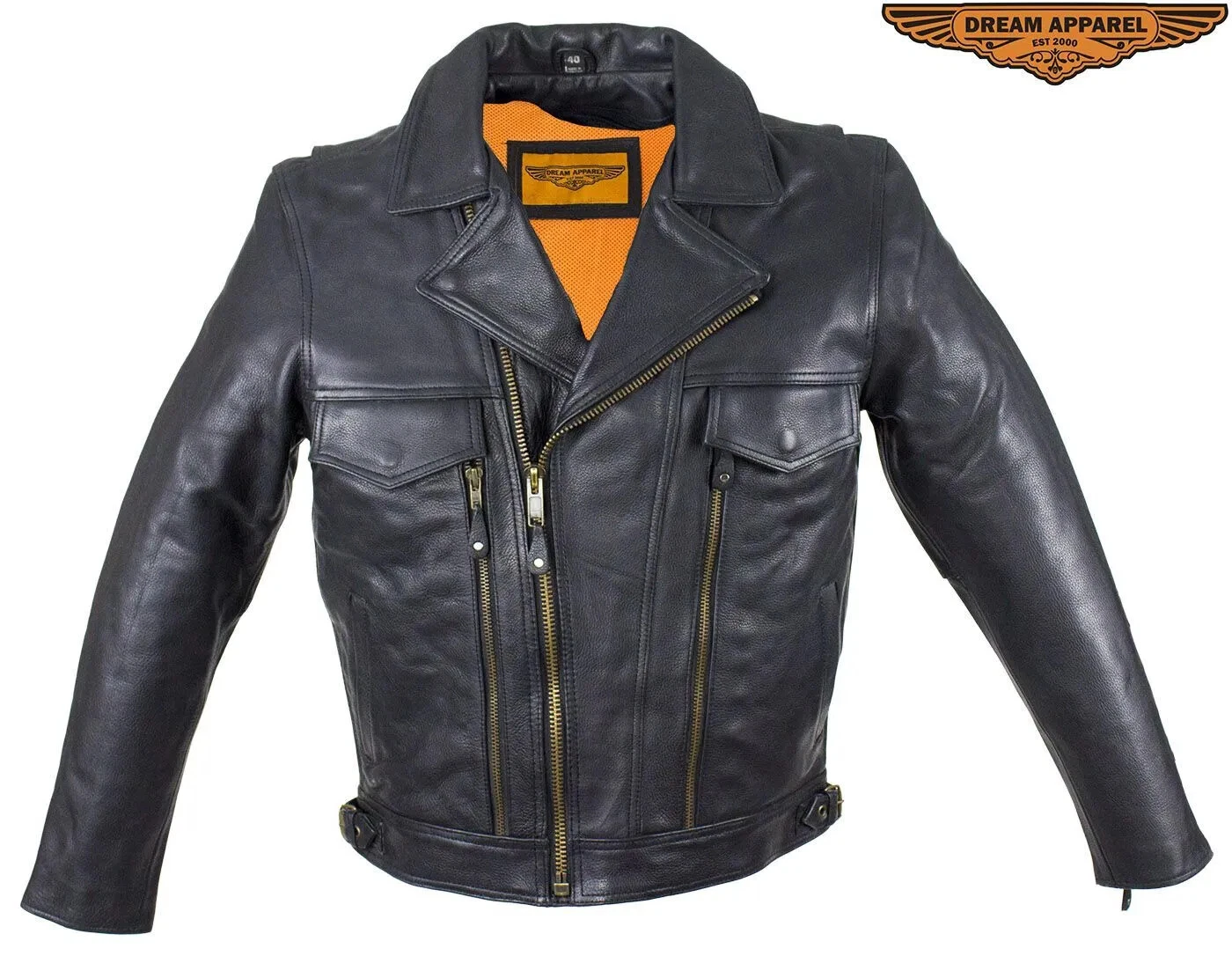 Men's Leather Black Motorcycle Biker Racer Jacket With Quilted Zip-Out Liner