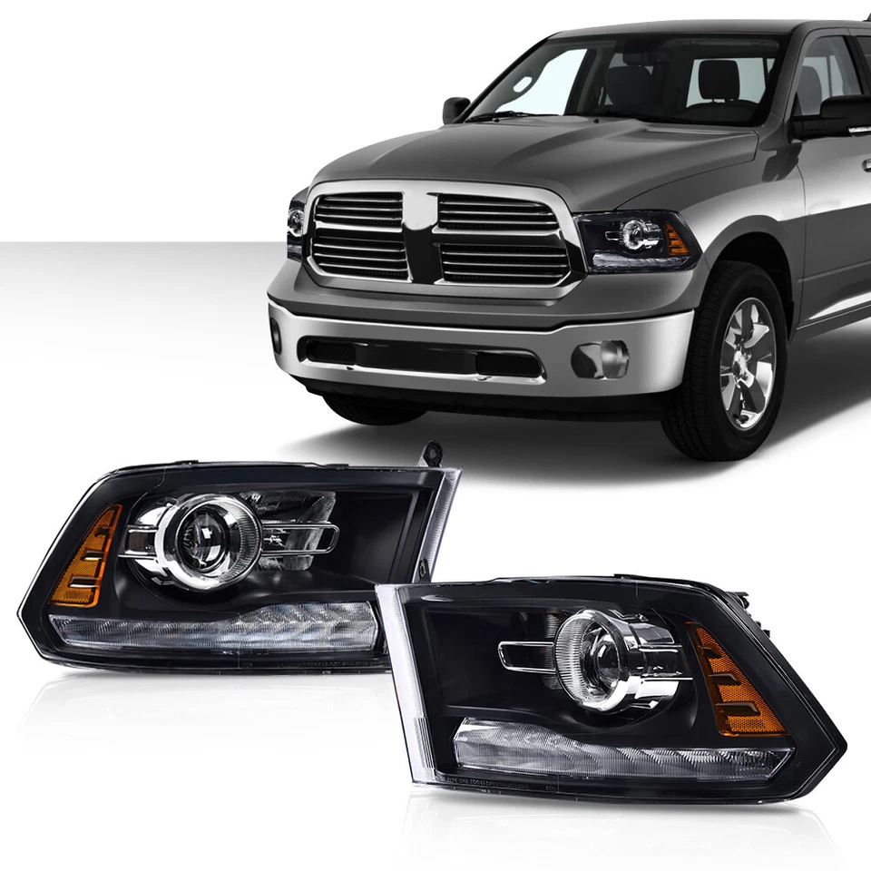 Faros proyectores negros aptos para Dodge Ram 1500 2500 3500 2009-2018 con LED DRL Foto 2 de 4